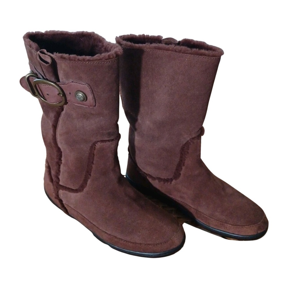Coach Mishka Brown Suede Shearling Lined Buckle Boots Women's 7.5 Y2K